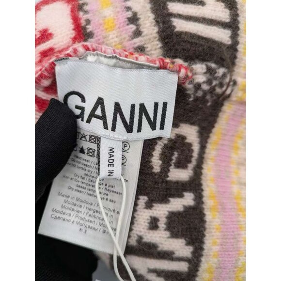 Ganni Women’s Graphic Wool Beanie Pompom Multicolor A4987 - Picture 3 of 10